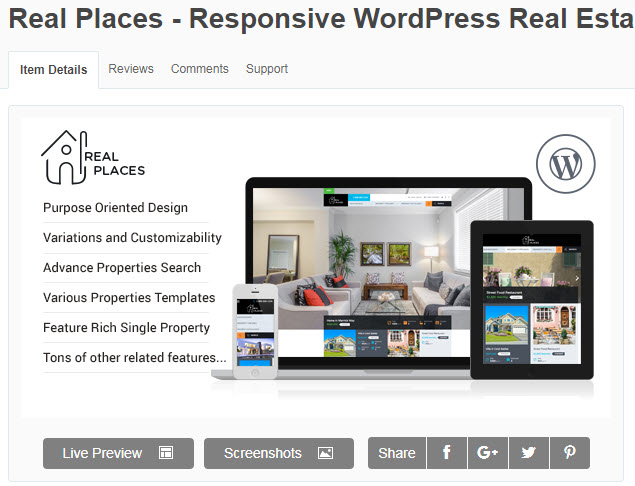 theme wordpress bất động sản real places