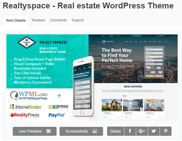 Theme bất động sản wordpress realty space