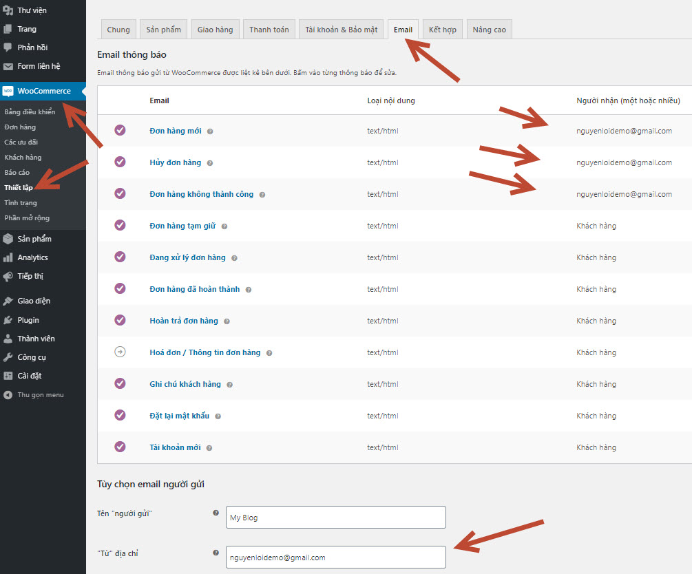 Cấu hình nhận mail đặt hàng Woocommerce